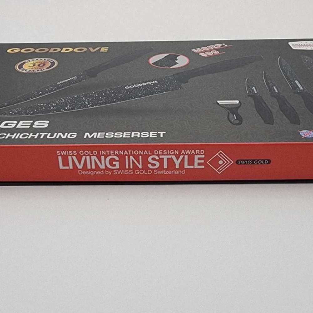 Gooddove SG-9200 Kitchen Knife Set Black 6 Piece Antibacterial‎ Swiss Gold New